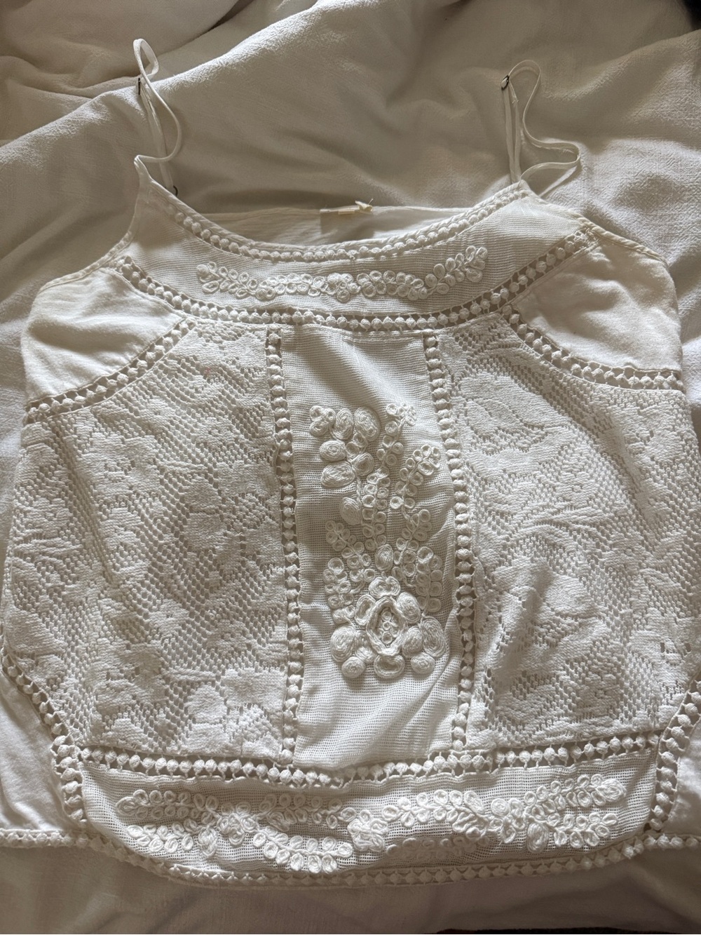 Anthropologie White Embroidered Crochet Tank Top